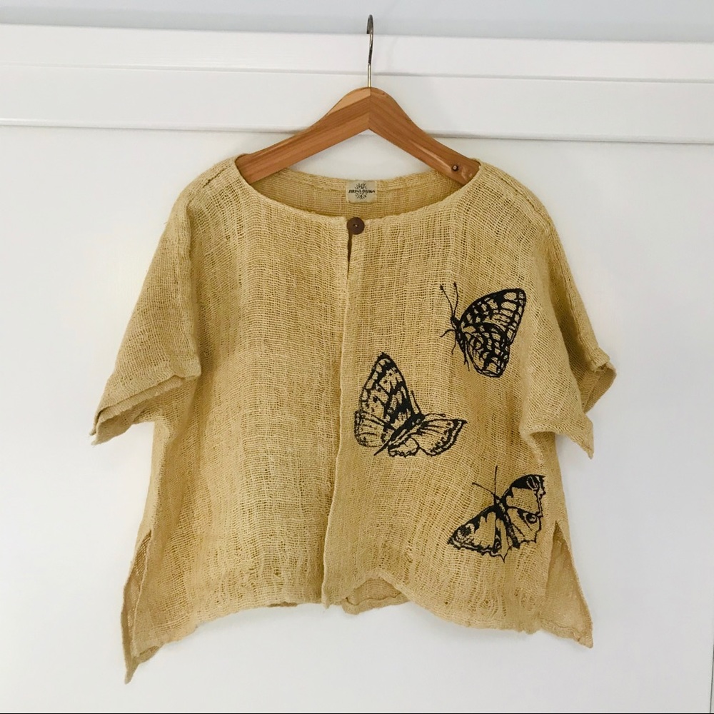 Handmade Cardigan w/ Butterfly Screenprint FINLAND‎